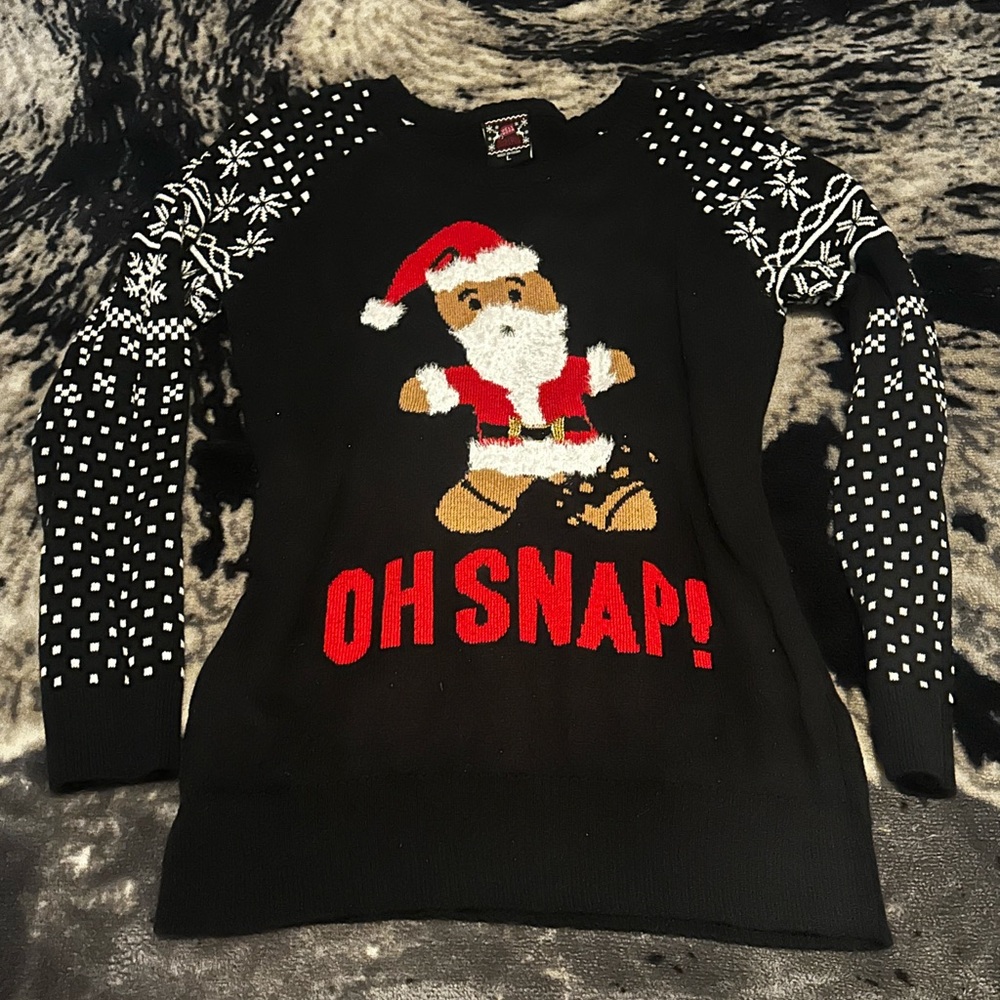 Black Christmas Sweater with Santa gingerbread Design